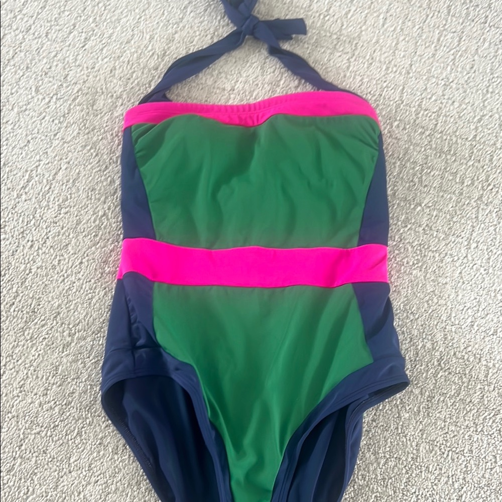 Boden Green and Pink Sporty One Piece Swimsuit